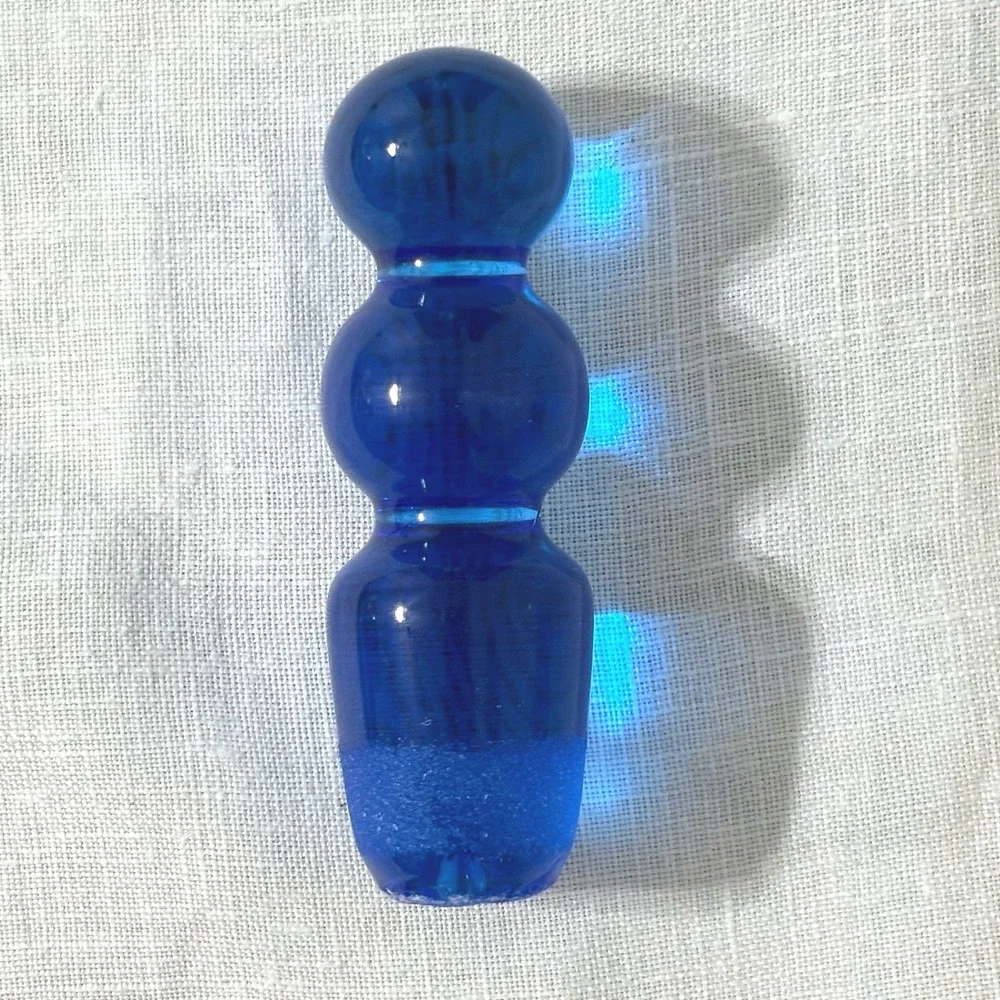 Rainbow Art Glass Cobalt Blue Crackle Glass Decanter Pitcher Triple Ball Stopper